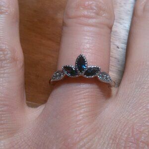 Simulated Tanzanite and Simulated Diamond Sterling Silver Ring (Size 6.75)